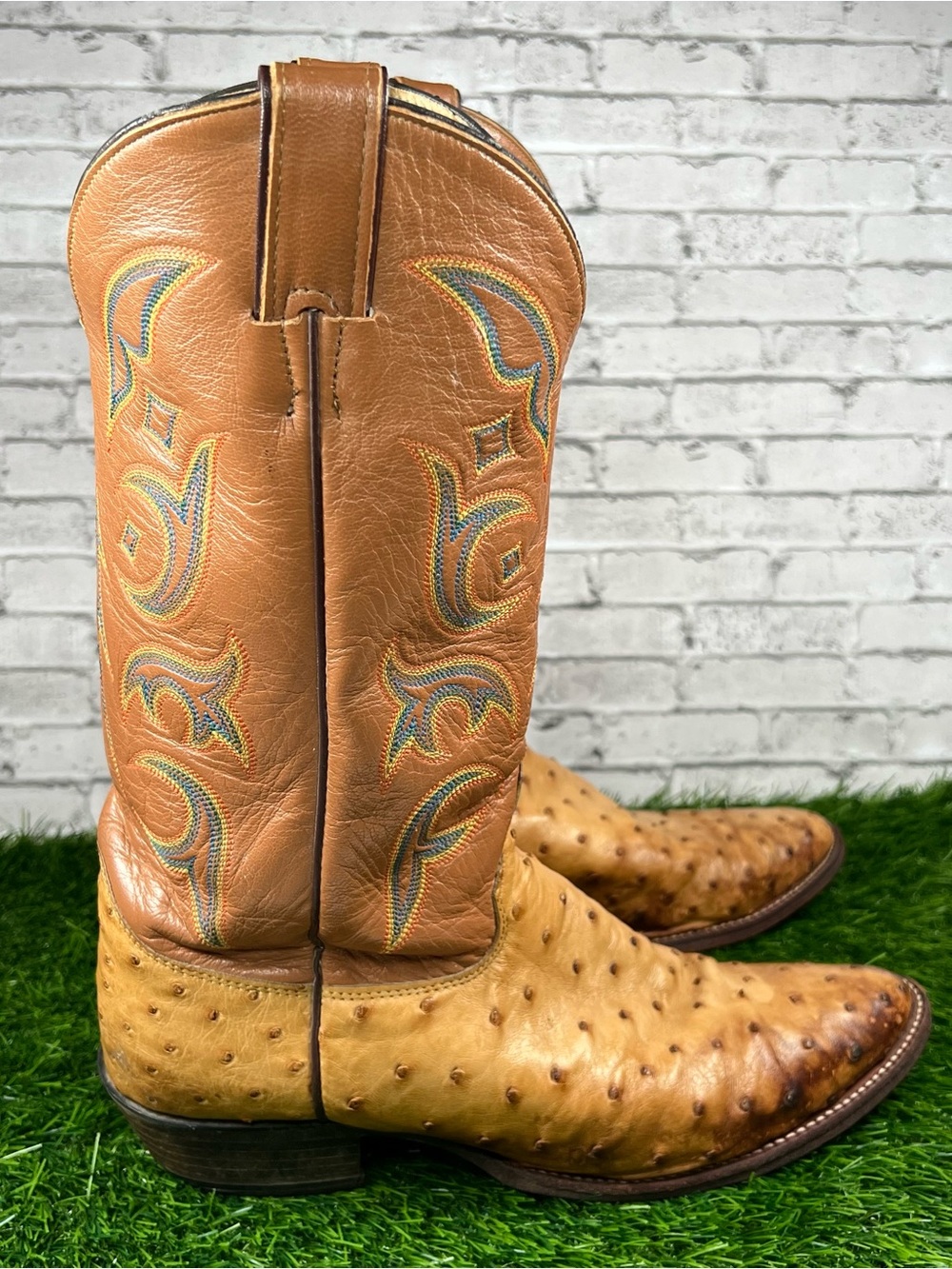 Justin 8931 Mens 10.5 B Full Quill Ostrich Leather Cowboy Boots Tan Made In USA